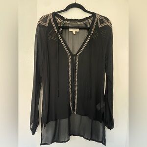 Cleobella Embroidered Beaded Black Sheer Long Sleeve Blouse